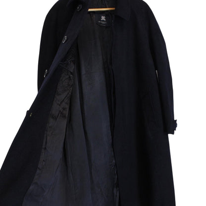 Vintage 90s Burberry Navy Blue Virgin Wool Overcoat
