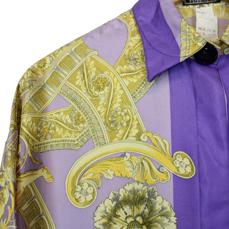 Vintage 90s Gianni Versace Purple and Gold Long Sleeve Baroque Silk Shirt
