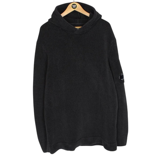 CP Company Black Cotton Chenille Goggle Hoodie Jumper