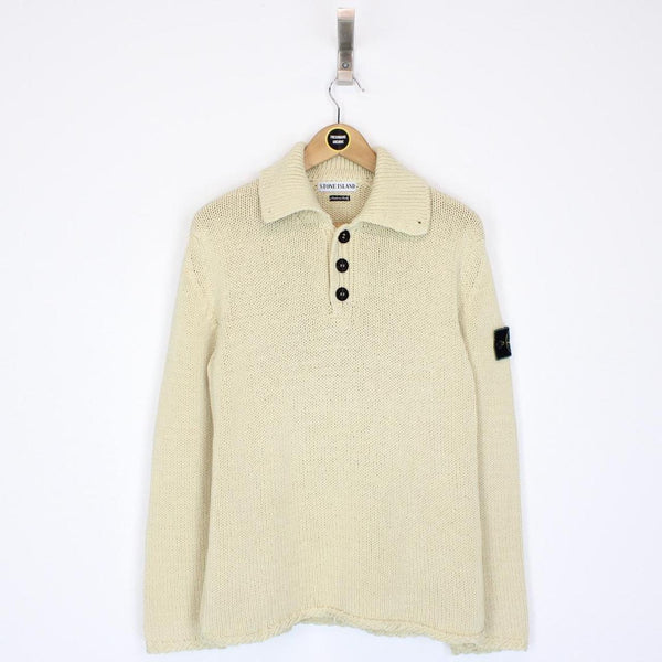 Vintage Stone Island SS 1998 Beige Green Edge Badge Cotton Knit Jumper