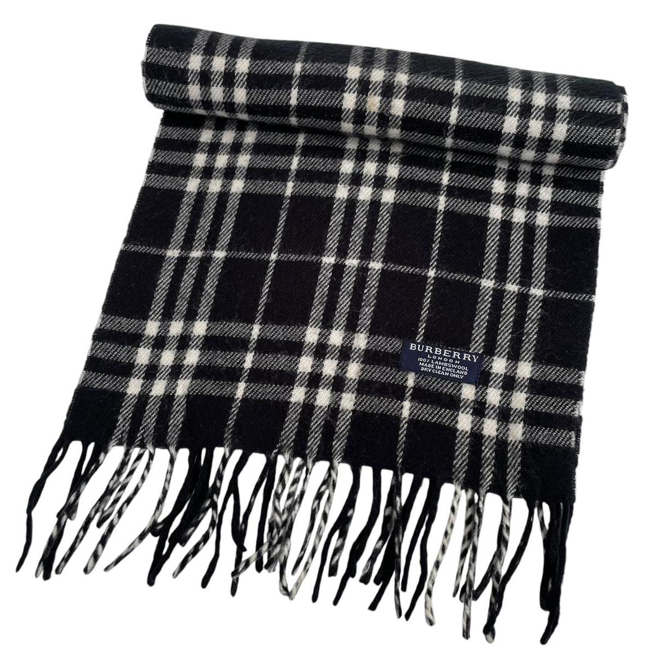 Vintage 90s Burberry Black and White Nova Check Lambswool Scarf