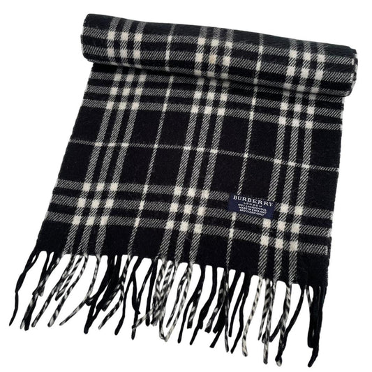 Vintage 90s Burberry Black and White Nova Check Lambswool Scarf