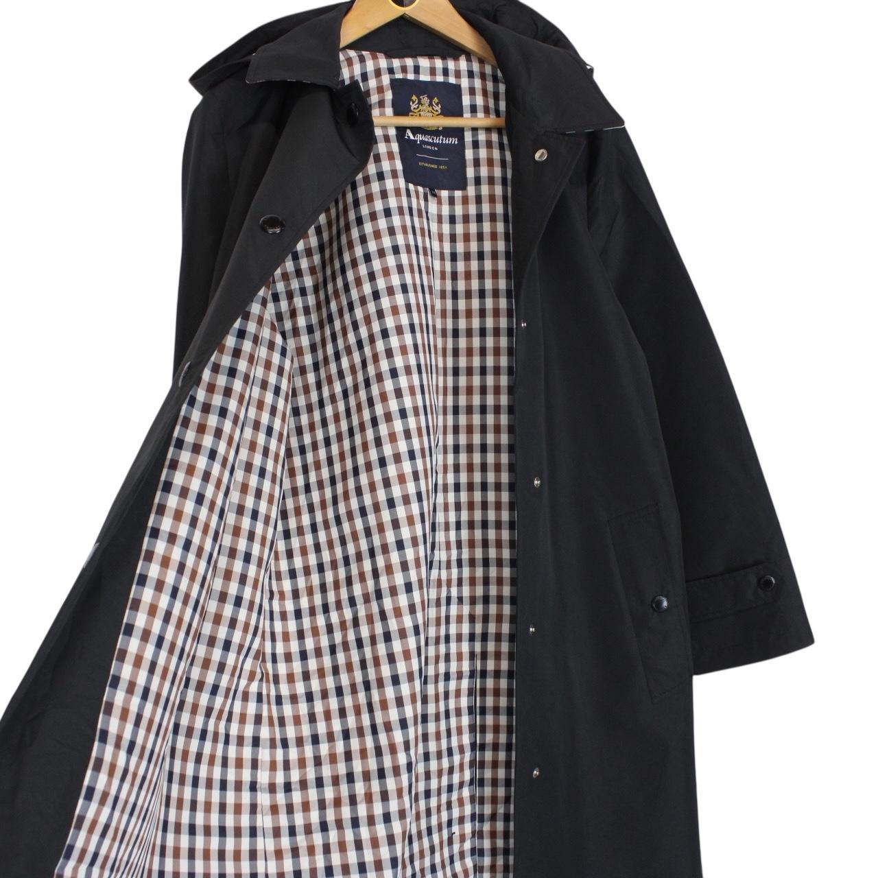 Aquascutum Black House Check Lined Hooded Coat