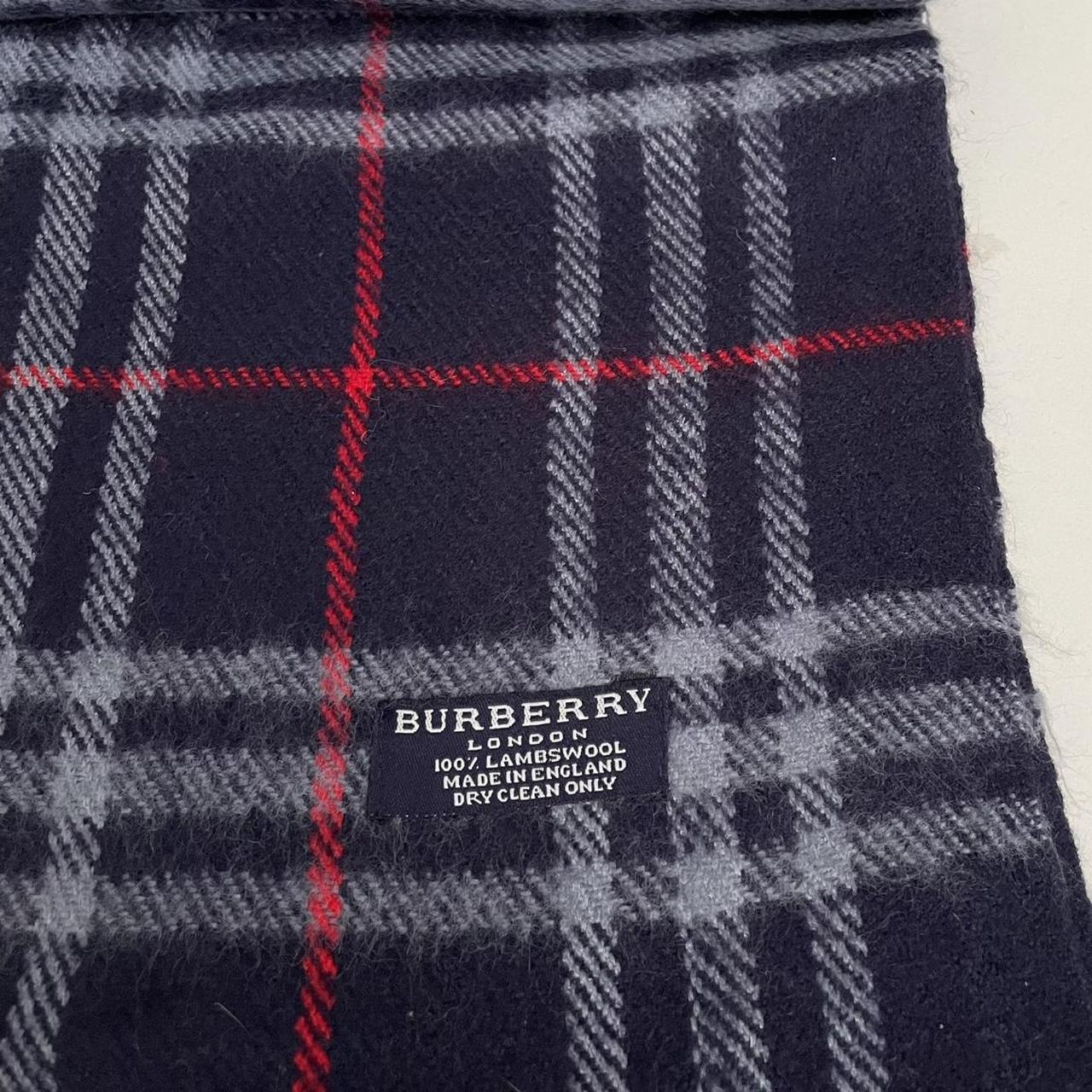 Vintage 90s Burberry Navy Blue Nova Check Lambswool Scarf