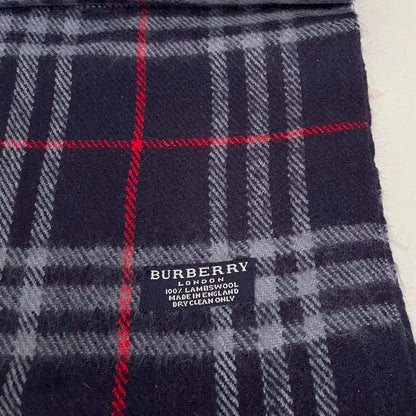 Vintage 90s Burberry Navy Blue Nova Check Lambswool Scarf