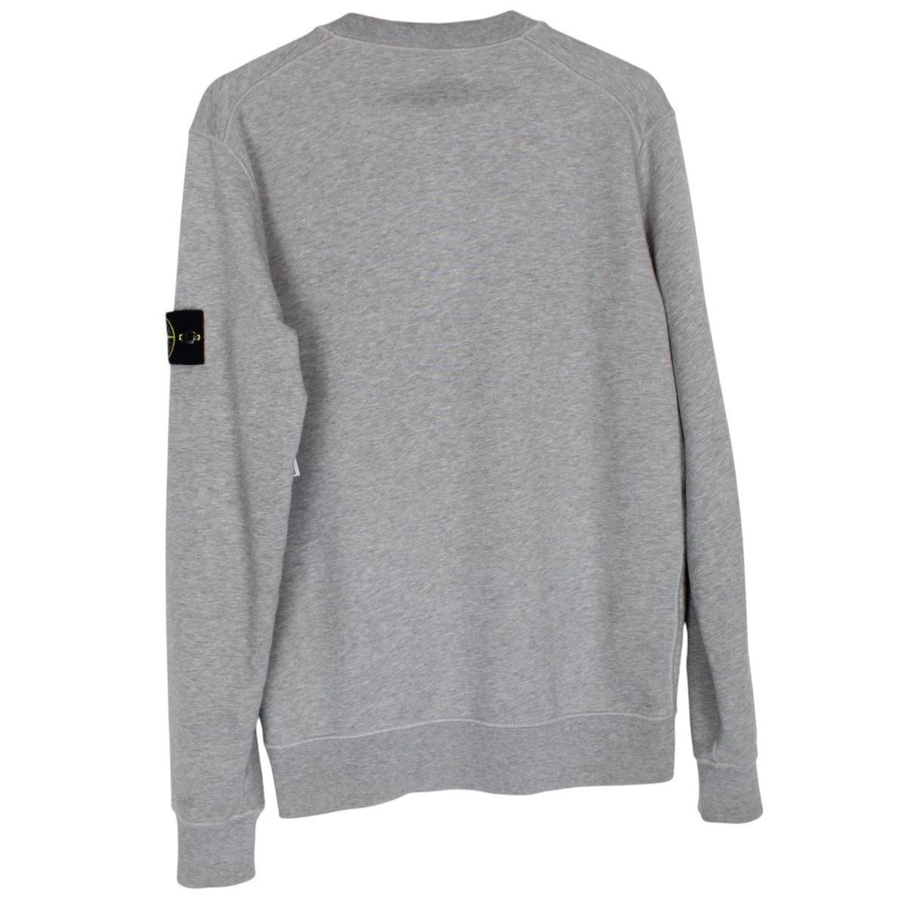 Stone Island grey cotton sweatshirt with logo patch and soft texture.