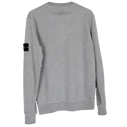 Stone Island grey cotton sweatshirt with logo patch and soft texture.