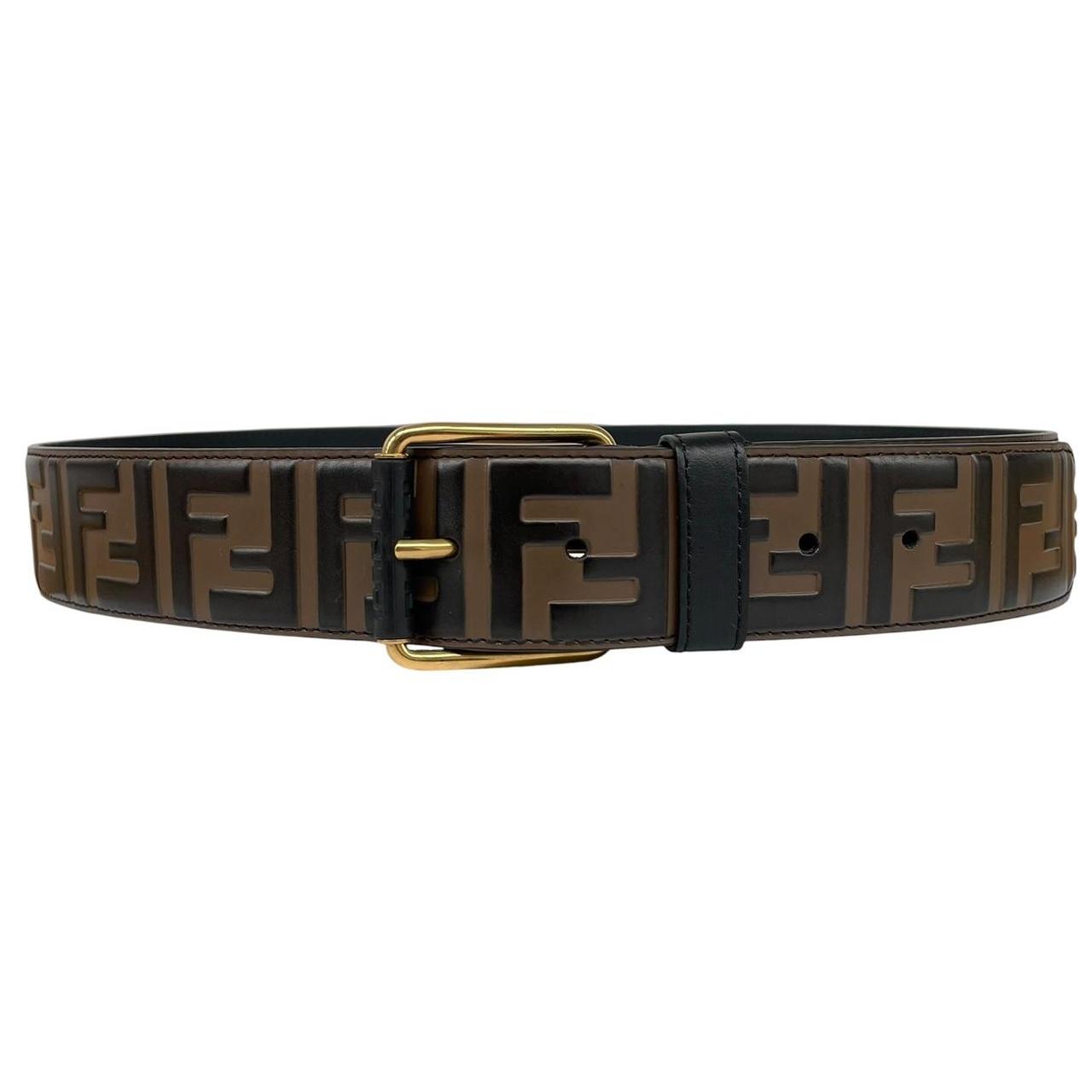 Fendi Brown and Black FF Zucca Monogram Embossed Leather Belt