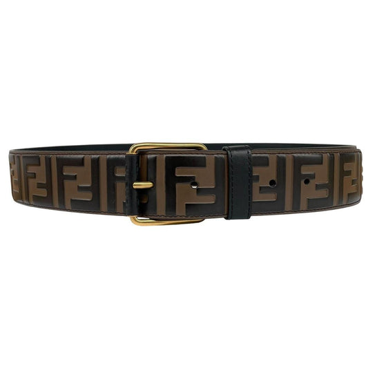 Fendi Brown and Black FF Zucca Monogram Embossed Leather Belt