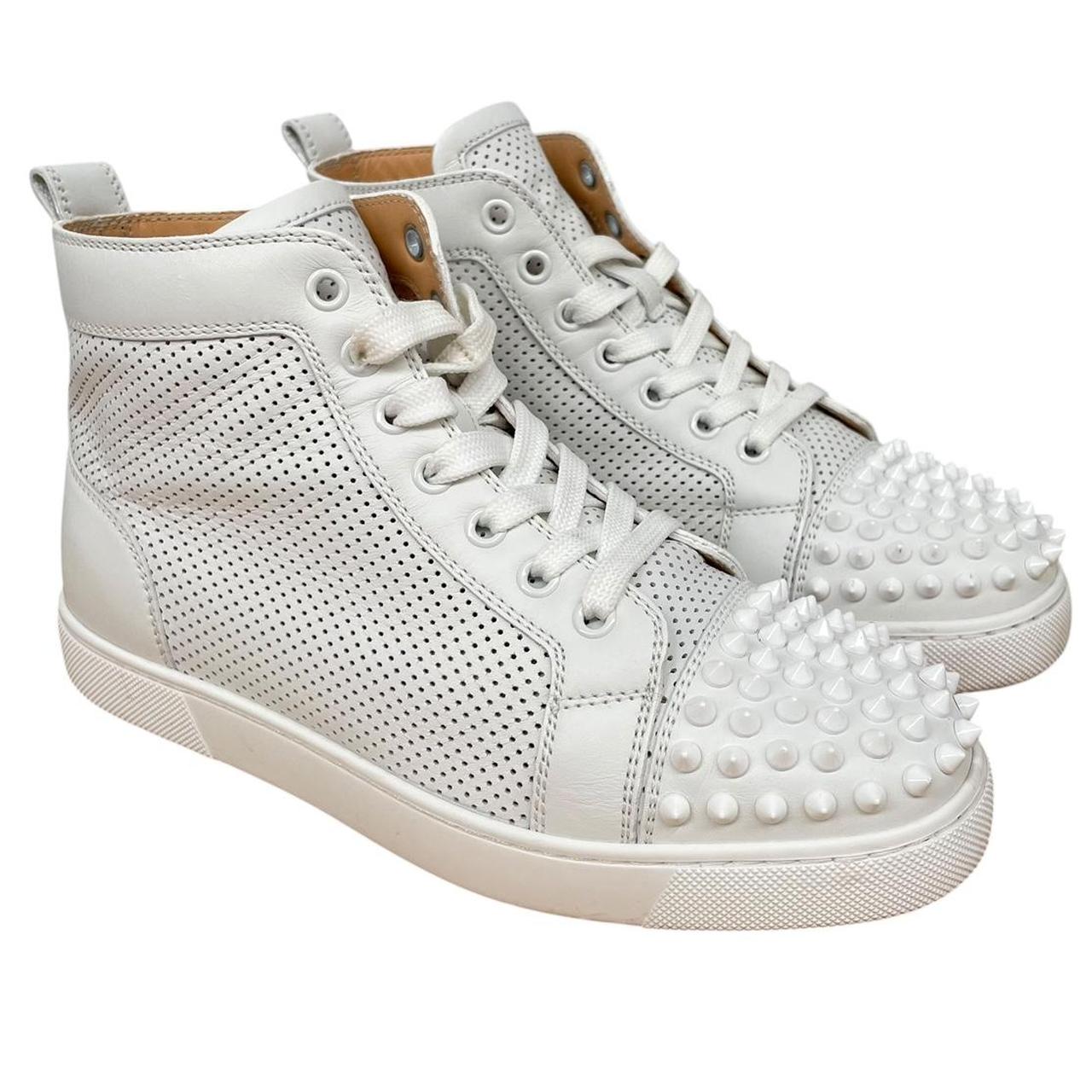 Christian Louboutin White Louis Flat Calf Leather Spikes Trainers