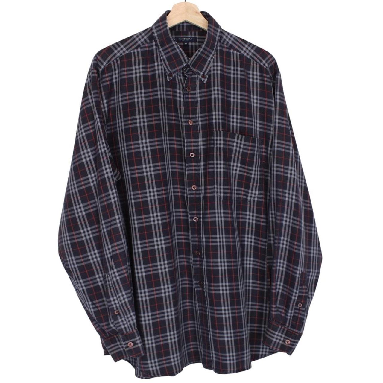 Burberry London Navy Blue Nova Check Long Sleeve Cotton Shirt