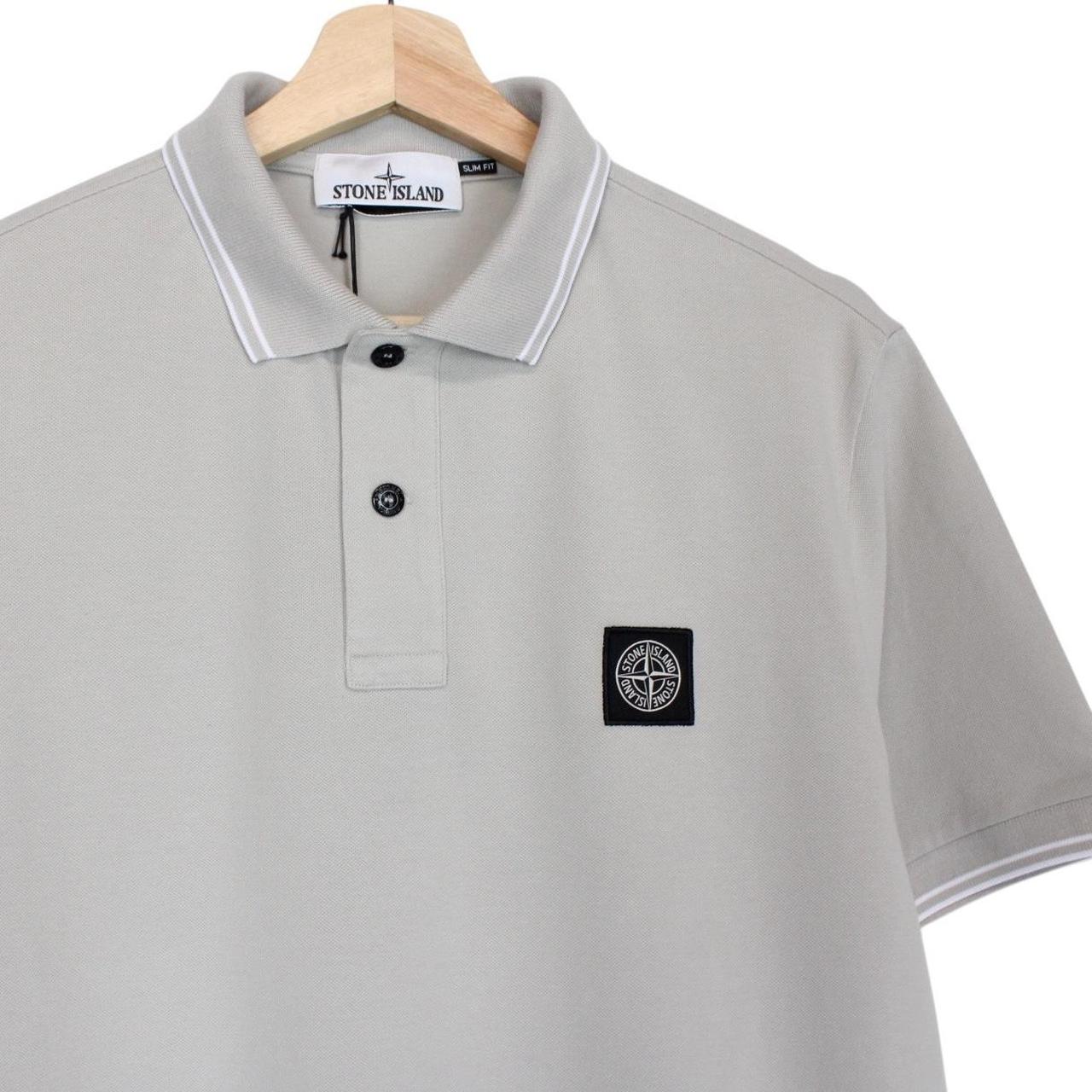Stone Island Pearl Grey Short Sleeve Slim Fit Organic Cotton Polo Shirt
