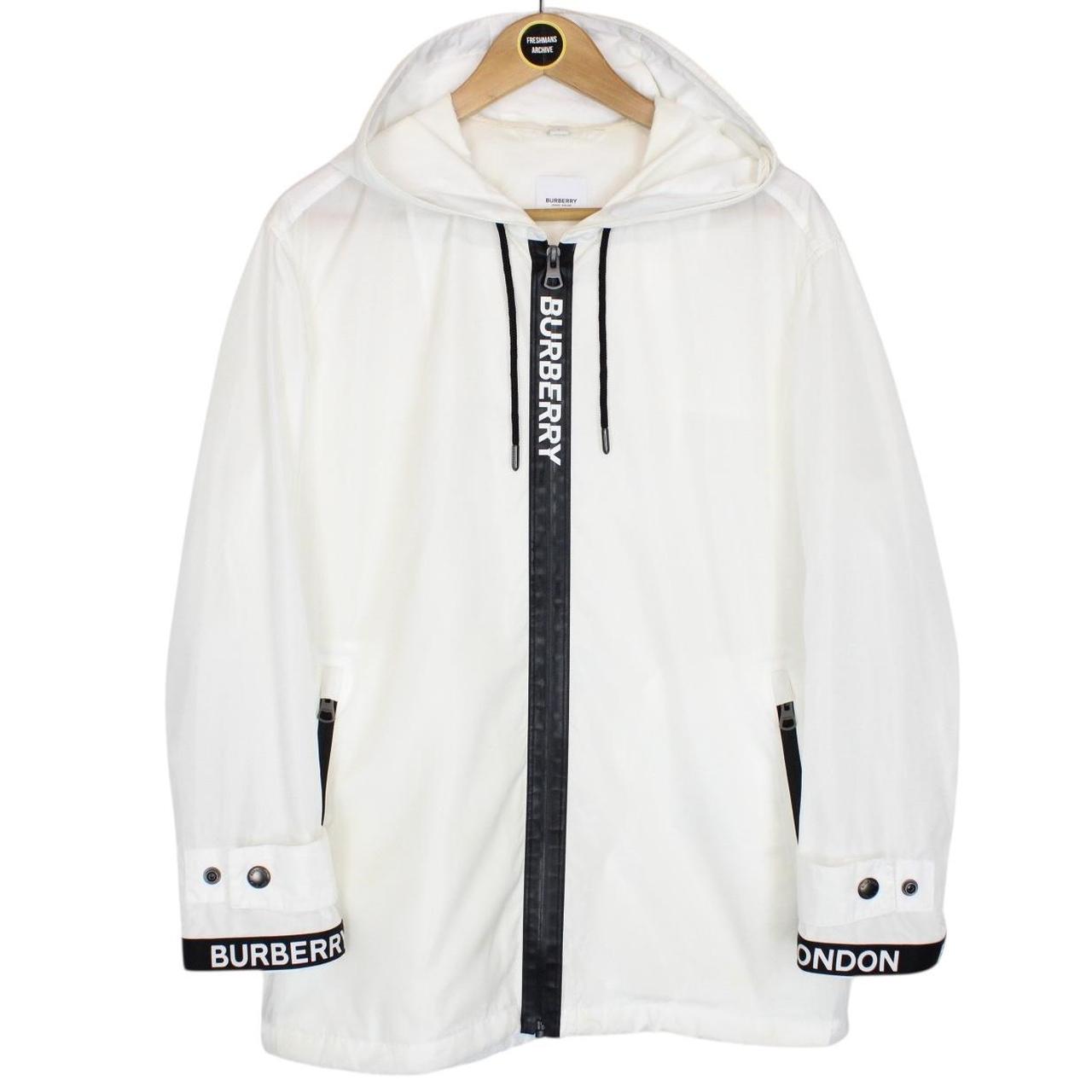 Burberry White and Black Logo Tape Econyl Full Zip Hooded Jacket