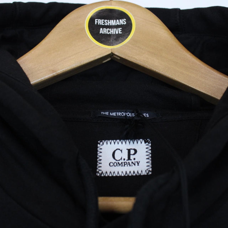 CP Company Metropolis Black Cotton Block Logo Hoodie Jumper