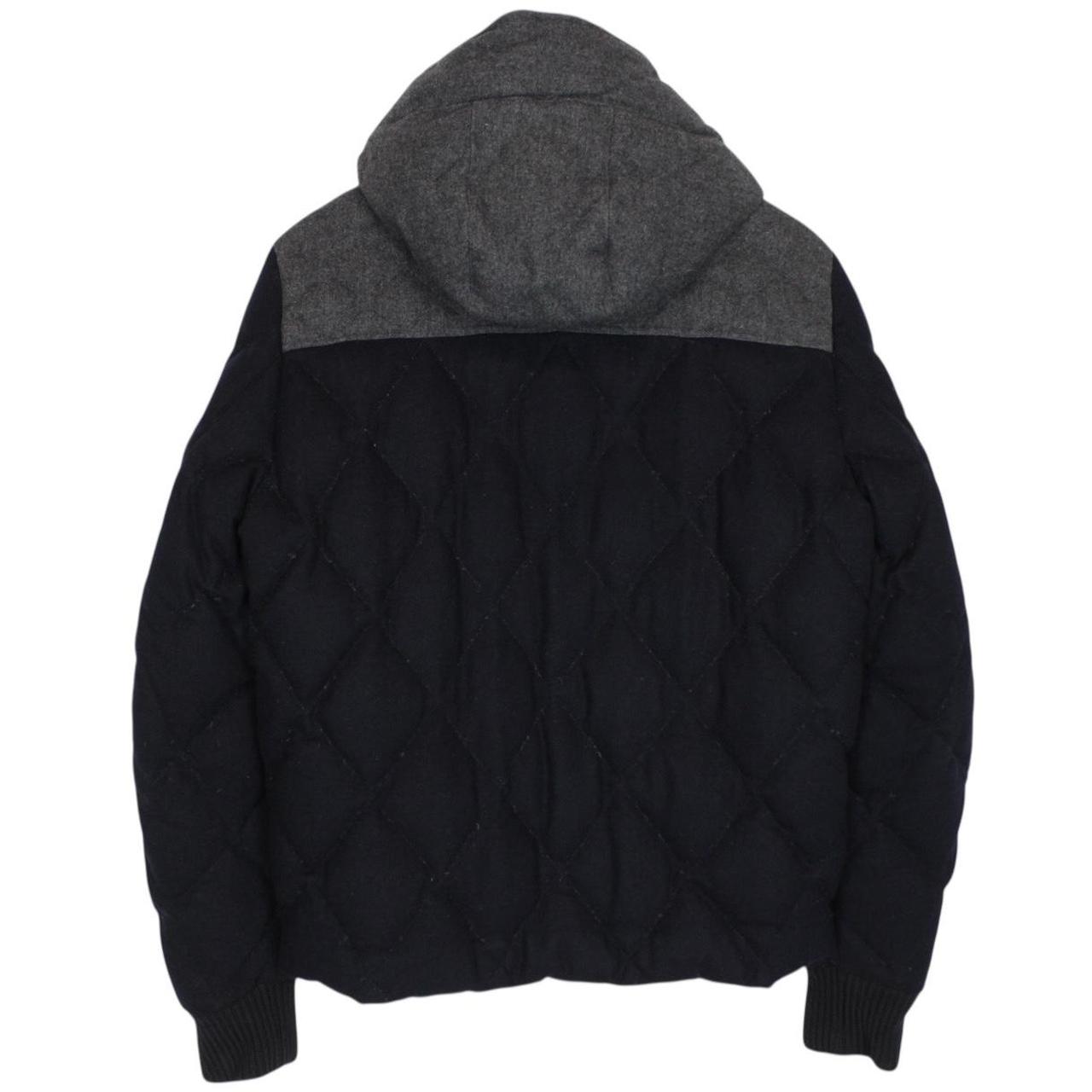 Moncler Labastide Navy Blue and Grey Wool Hooded Down Jacket