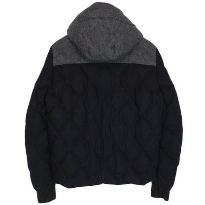 Moncler Labastide Navy Blue and Grey Wool Hooded Down Jacket