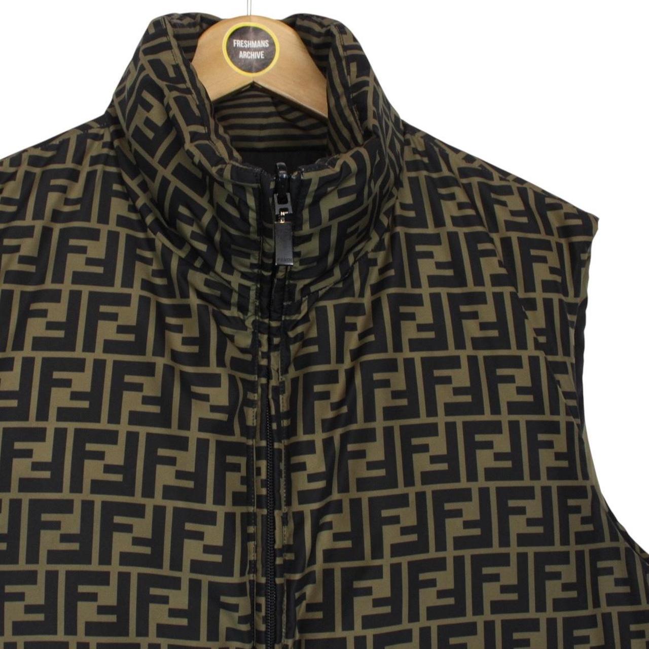 Fendi Brown and Black Zucca Monogram Reversible Down Gilet / Bodywarmer