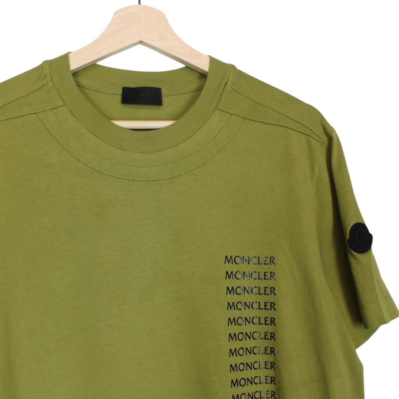 Moncler Green Vertical Logo Print Short Sleeve Cotton T-Shirt