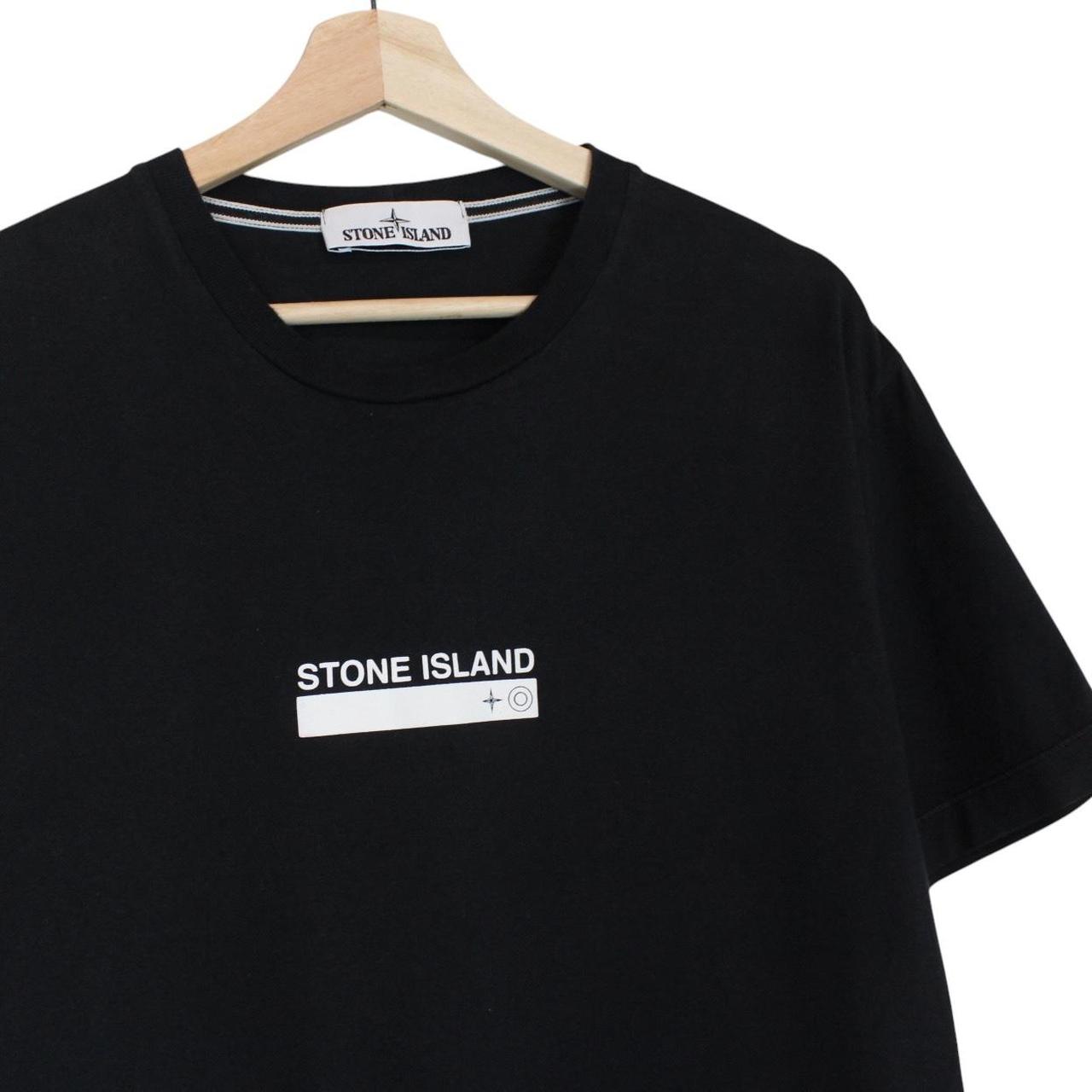 Stone Island black short sleeve cotton t-shirt with logo print and pocket detail.