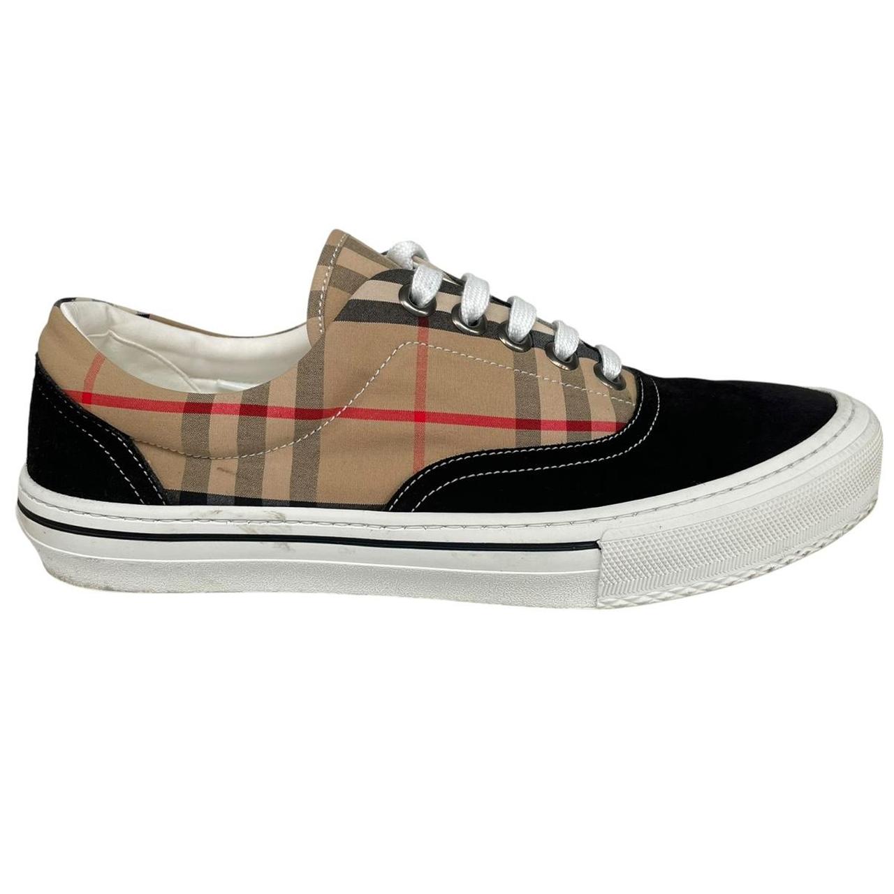 Burberry Wilson Beige and Black Nova Check Suede Low Top Trainers