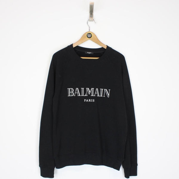 Balmain Paris Black and White Logo Print Cotton Sweatshirt Jumper