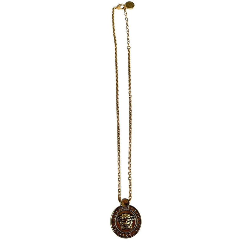 Versace Gold Tone Medusa Pendant Necklace