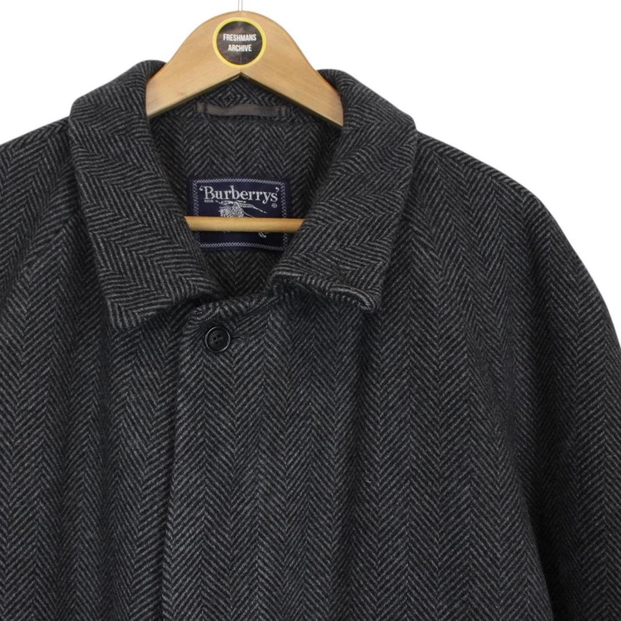 Vintage 90s Burberry Grey and Black Herringbone Wool/Camelhair Overcoat