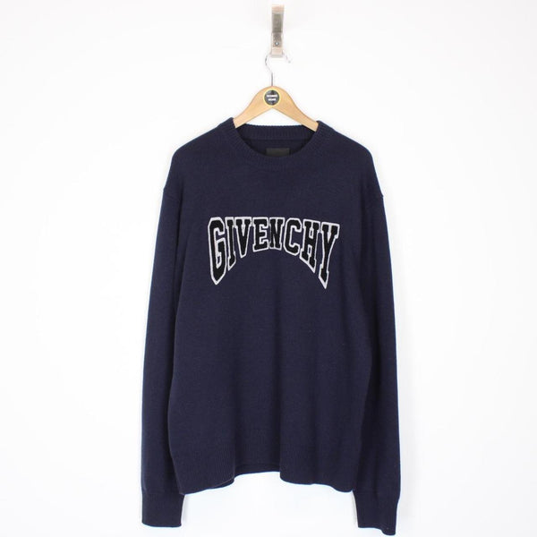 Givenchy Paris Navy Blue College Embroidery Cashmere Wool Knit Jumper