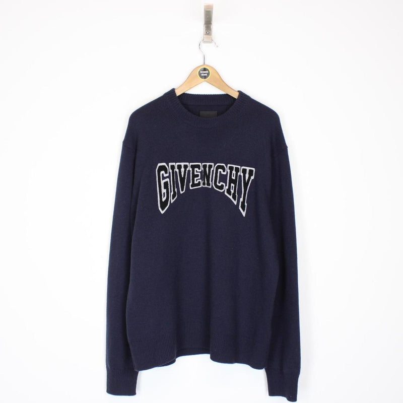 Givenchy Paris Navy Blue College Embroidery Cashmere Wool Knit Jumper