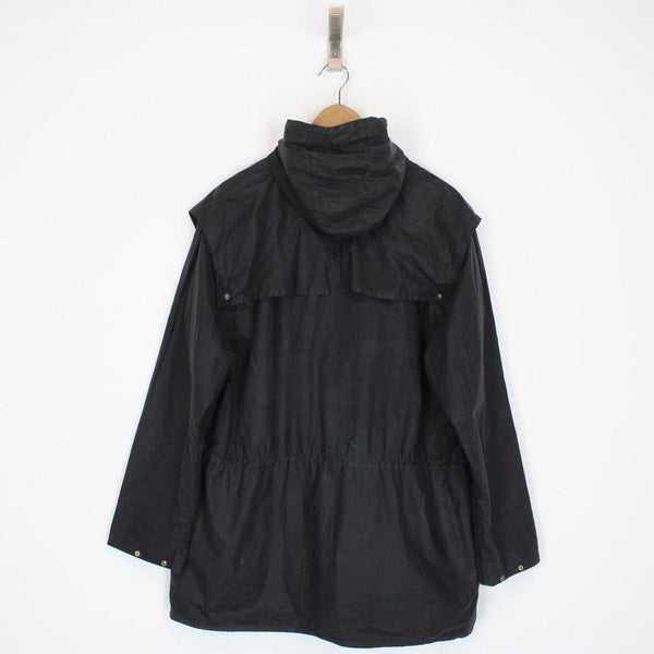 Vintage 90s Barbour Durham Black Wax Hooded Jacket