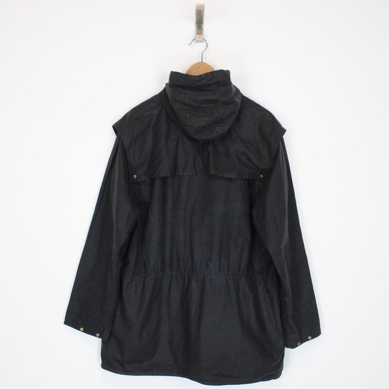 Vintage 90s Barbour Durham Black Wax Hooded Jacket