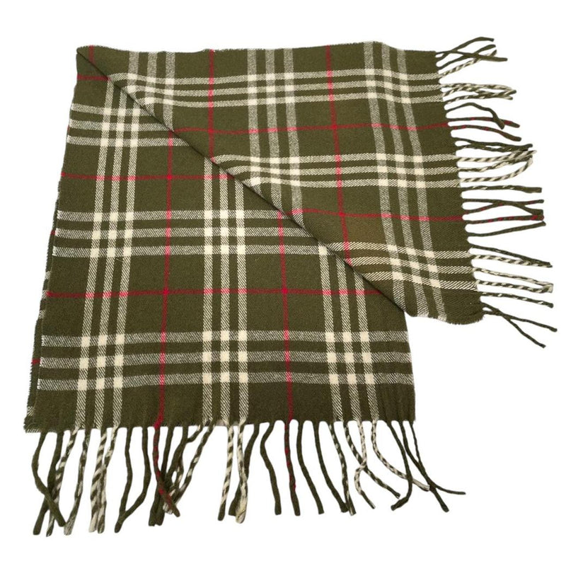 Vintage 90s Burberry Green Nova Check Lambswool Scarf