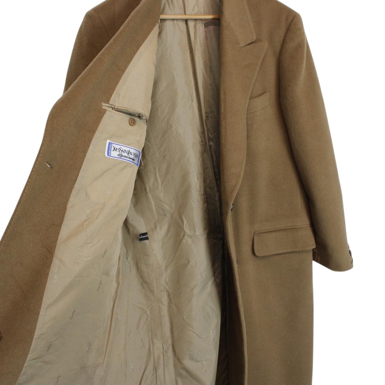 Vintage 80s Yves Saint Laurent Tan Brown Cashmere Wool Double Breasted Coat