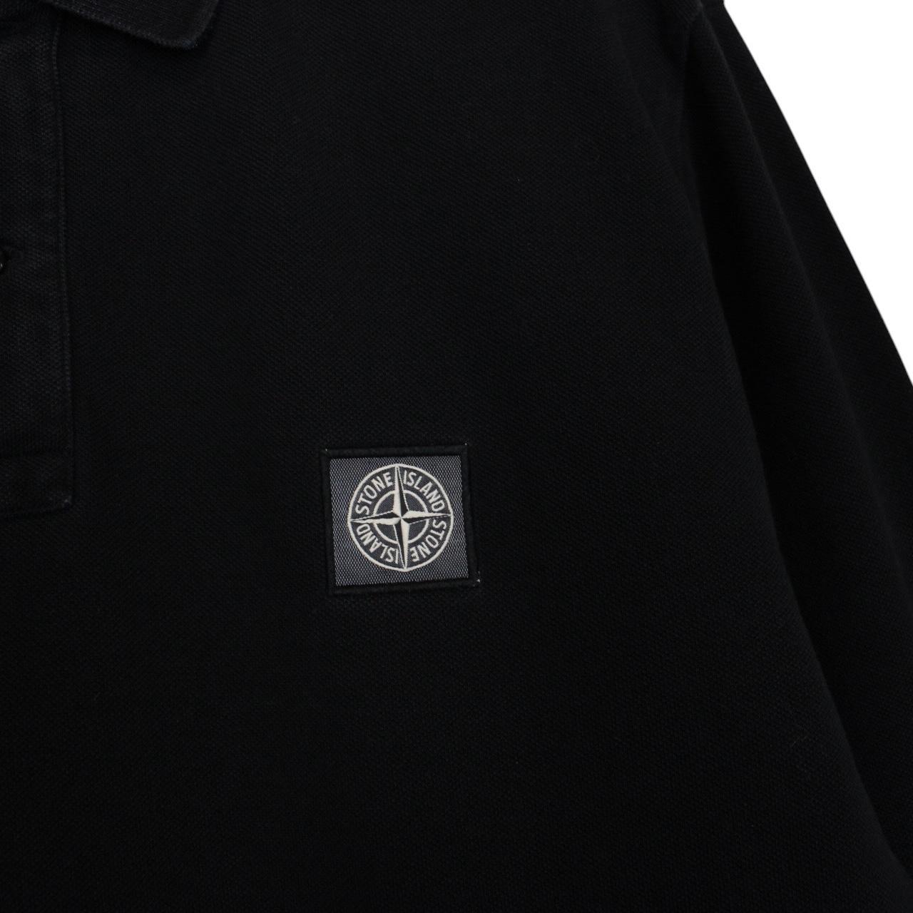 Stone Island Black Long Sleeve Compass Polo Shirt