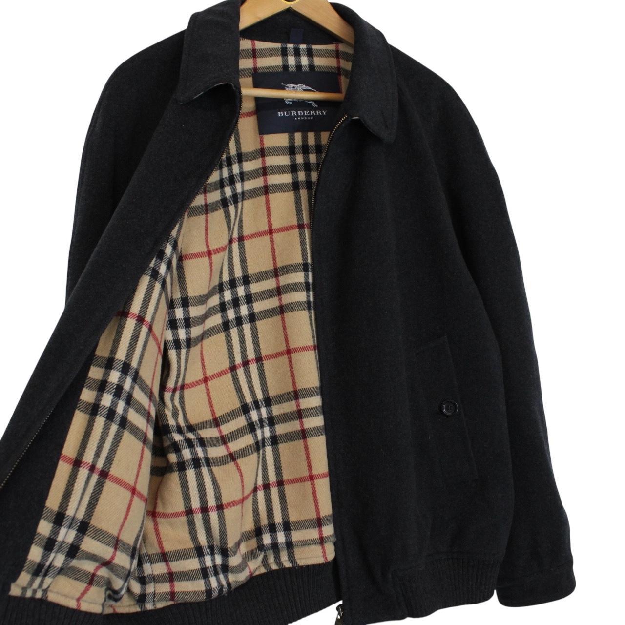Vintage Burberry London Dark Grey Nova Check Lined Wool Harrington Jacket
