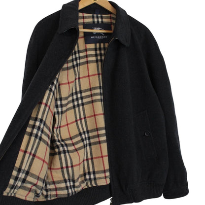 Vintage Burberry London Dark Grey Nova Check Lined Wool Harrington Jacket