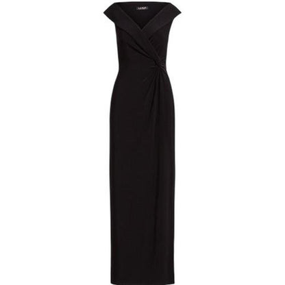 Ralph Lauren Black Jersey Off-The Shoulder Evening Gown Dress