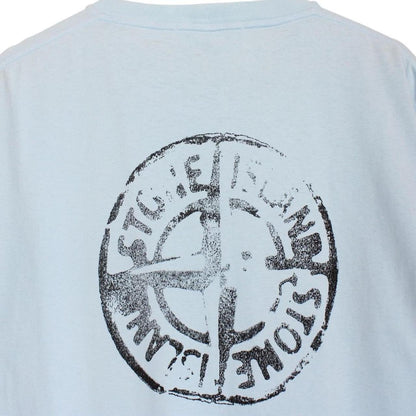 Stone Island AW 2023 Light Blue Short Sleeve Cotton Logo Print T-Shirt
