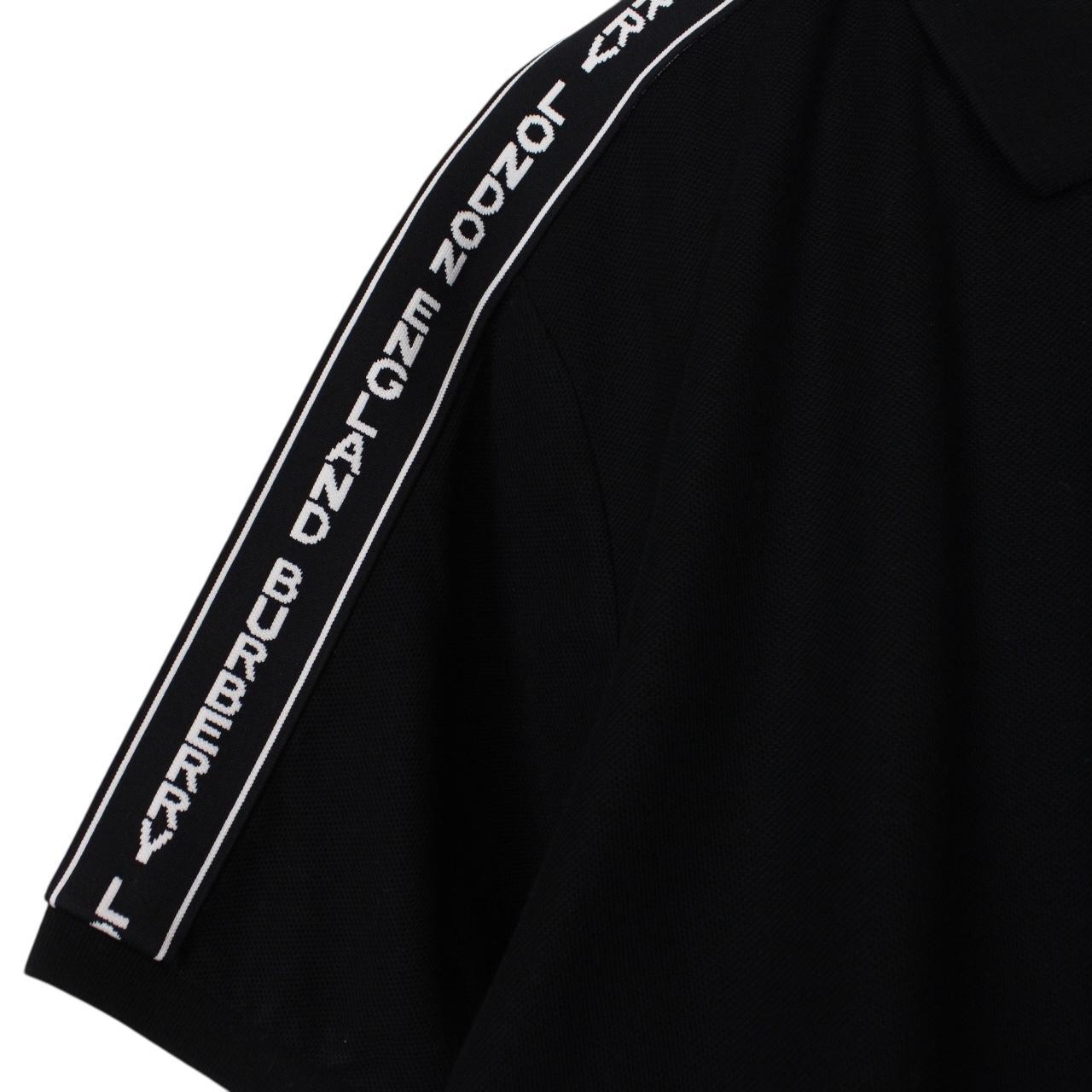 Burberry Black and White Tape Logo Short Sleeve Cotton Polo Shirt