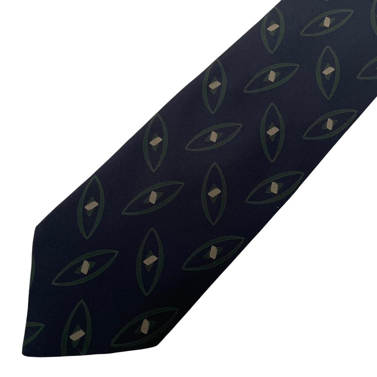 Vintage Giorgio Armani Navy Blue Geometric Print Silk Tie