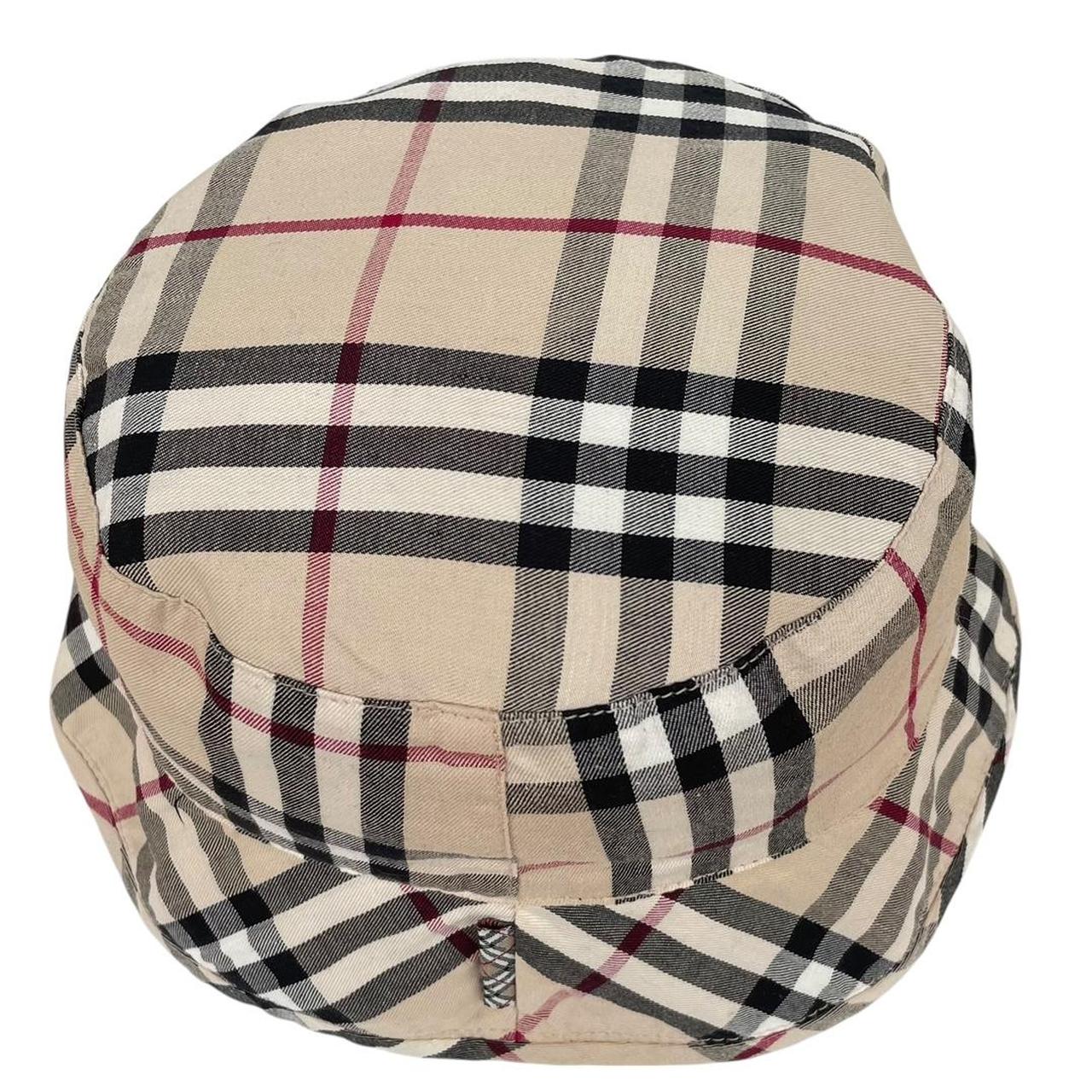 Burberry London Beige and Navy Blue Nova Check Reversible Bucket Hat