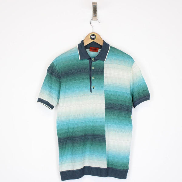 Missoni Multicoloured Striped Short Sleeve Cotton Knit Polo Shirt