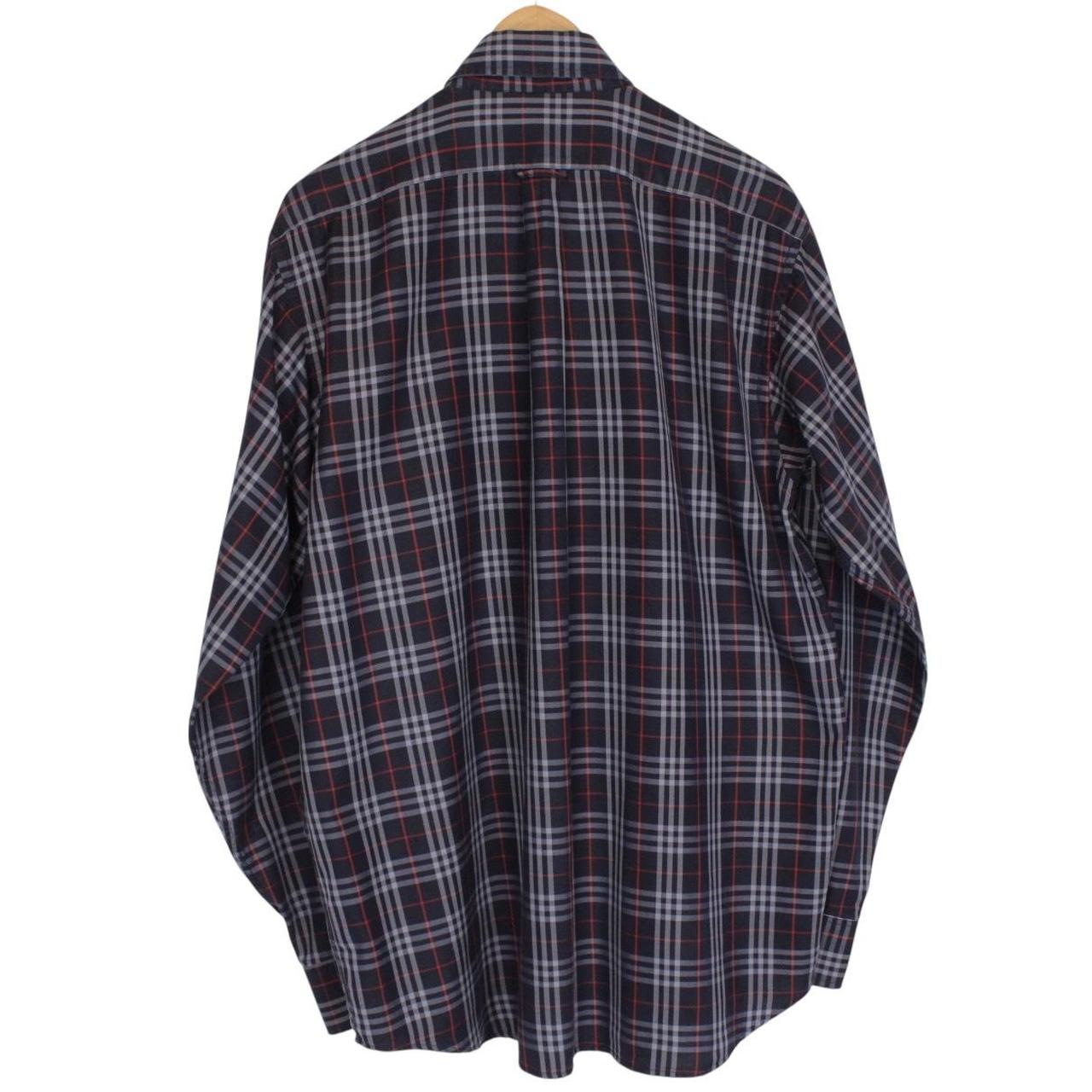 Vintage Burberry London Navy Blue Nova Check Long Sleeve Cotton Shirt