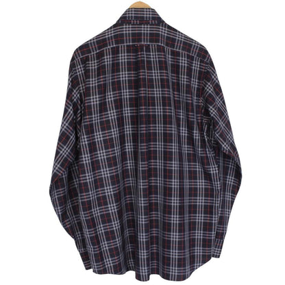 Vintage Burberry London Navy Blue Nova Check Long Sleeve Cotton Shirt
