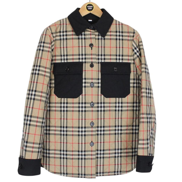 Burberry Crossford Tan Brown Nova Check Quilted Wool Flannel Shirt Jacket