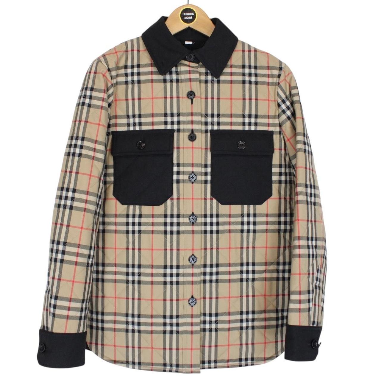 Burberry Crossford Tan Brown Nova Check Quilted Wool Flannel Shirt Jacket