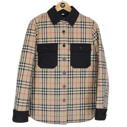 Burberry Crossford Tan Brown Nova Check Quilted Wool Flannel Shirt Jacket