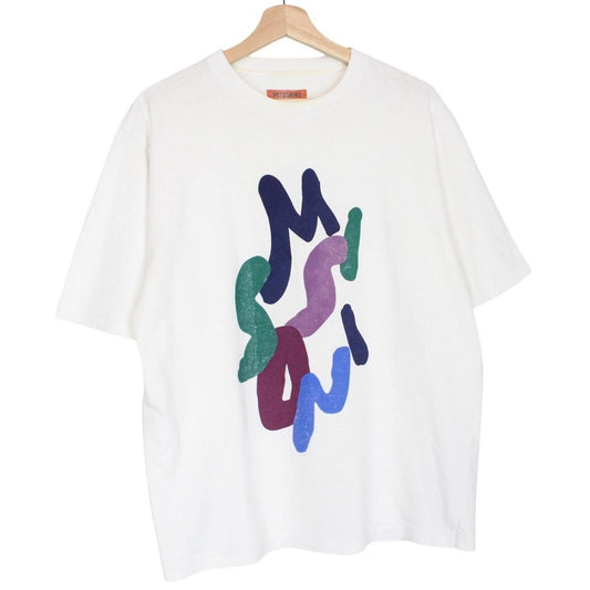Missoni white cotton t-shirt with abstract logo print and pocket detail.