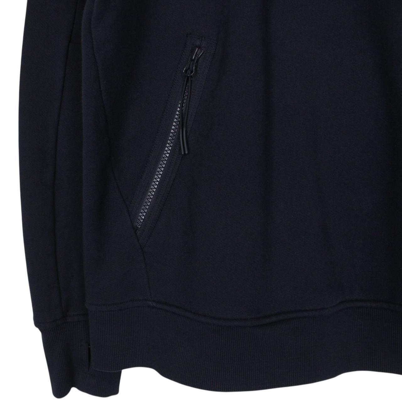 CP Company Navy Blue Diagonal Raised Fleece Cotton 1/4 Zip Lens Sweatshirt