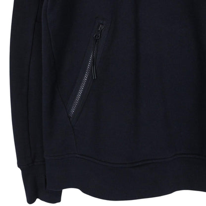 CP Company Navy Blue Diagonal Raised Fleece Cotton 1/4 Zip Lens Sweatshirt
